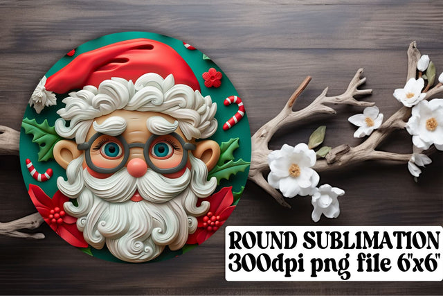 3D Santa Claus Round Keychain Design PNG Sublimation Sublimation afrosvg 