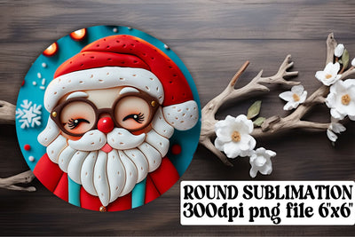 3D Santa Claus Round Keychain Design PNG Winter Sublimation afrosvg 