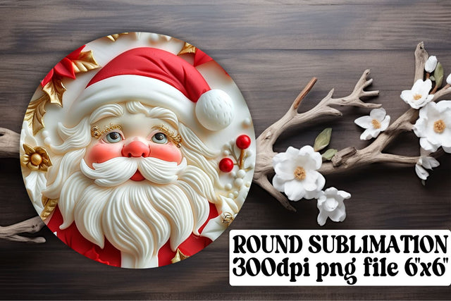 3D Santa Claus Round Keychain Design PNG Winter Sublimation afrosvg 