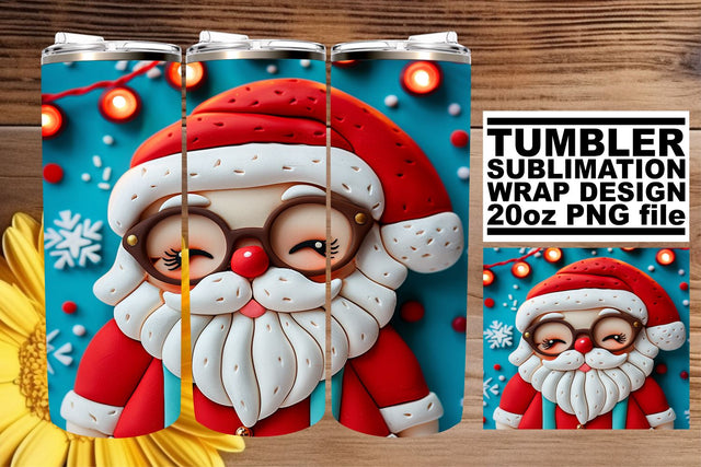 3D Santa Claus Tumbler Wrap | 20oz Christmas Design Sublimation afrosvg 