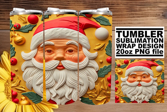 3D Santa Claus Tumbler Wrap | 20oz Winter Design Sublimation afrosvg 
