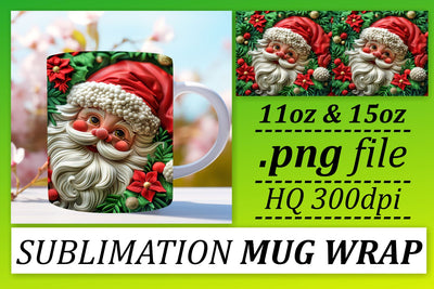 3D Santa Claus Wrap 11oz 15oz Festive Holiday Design Sublimation afrosvg 