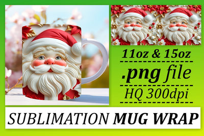 3D Santa Claus Wrap 11oz 15oz Mug Winter Design Sublimation afrosvg 