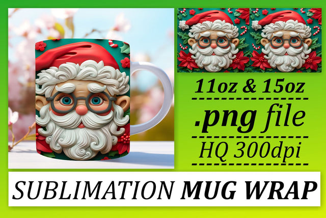 3D Santa Claus Wrap 11oz 15oz Sublimation Christmas Design Sublimation afrosvg 