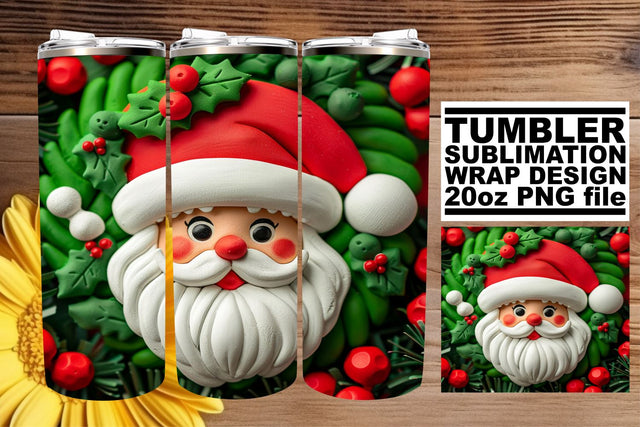3D Santa Claus Wrap | 20oz Tumbler Christmas Design Sublimation afrosvg 