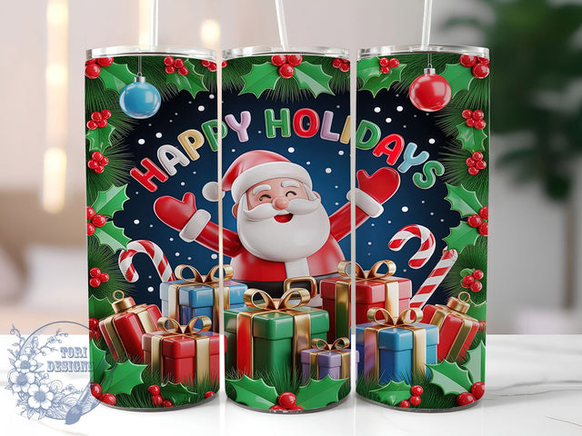 3D Santa Happy Holidays Tumbler, Happy Holidays Sublimation Design, Festive Christmas Art, 20oz Xmas Tumbler, Whimsical Santa Mug, Stylish Holiday Cup, Bold Christmas Wrap Sublimation ToriDesigns 