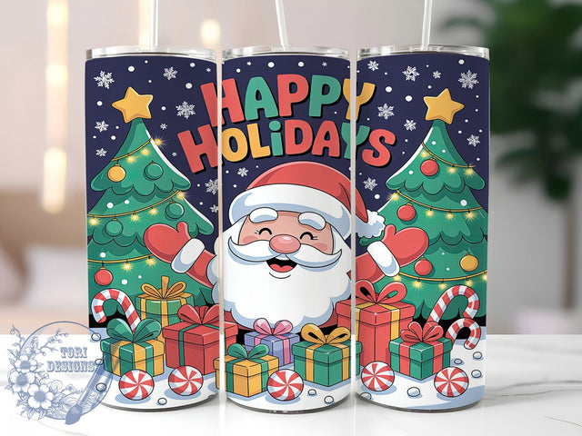 3D Santa Happy Holidays Tumbler, Happy Holidays Sublimation Design, Festive Christmas Art, 20oz Xmas Tumbler, Whimsical Santa Mug, Stylish Holiday Cup, Bold Christmas Wrap Sublimation ToriDesigns 