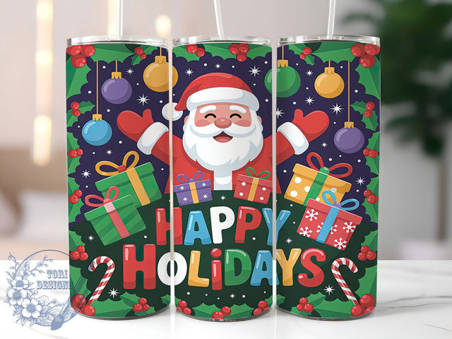 3D Santa Happy Holidays Tumbler, Happy Holidays Sublimation Design, Festive Christmas Art, 20oz Xmas Tumbler, Whimsical Santa Mug, Stylish Holiday Cup, Bold Christmas Wrap Sublimation ToriDesigns 