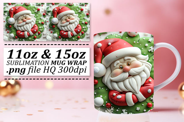 3D Santa Mug Wrap 11oz 15oz Christmas Holiday Design Sublimation afrosvg 