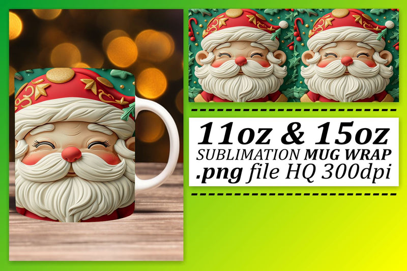 3D Santa Mug Wrap 11oz 15oz Festive Holiday Design Sublimation afrosvg 