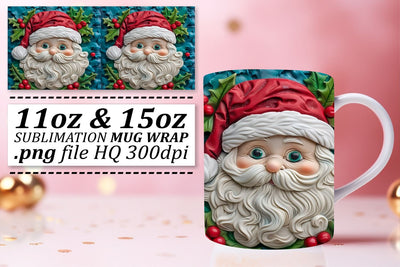 3D Santa Mug Wrap 11oz 15oz Winter Christmas Design Sublimation afrosvg 