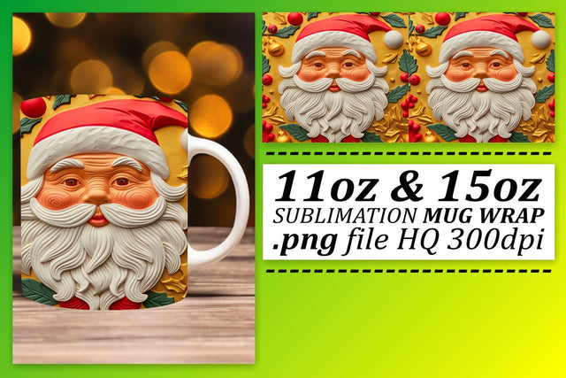 3D Santa Mug Wrap 11oz 15oz Winter Christmas Design Sublimation afrosvg 