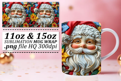 3D Santa Mug Wrap 11oz 15oz Winter Holiday Design Sublimation afrosvg 