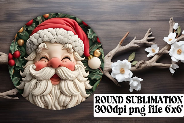3D Santa Round Design Keychain for PNG Christmas Sublimation afrosvg 