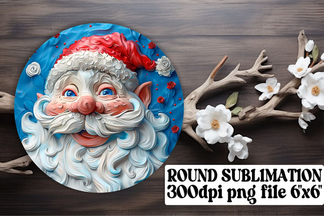 3D Santa Round Design Keychain for PNG Christmas Sublimation afrosvg 