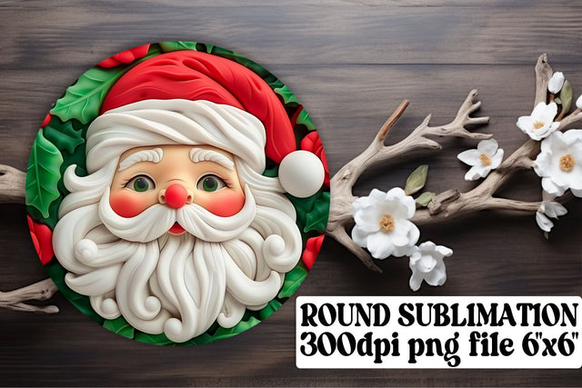 3D Santa Round Design Keychain for PNG Christmas Sublimation afrosvg 