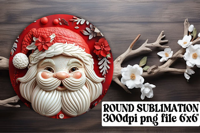 3D Santa Round Design Keychain for PNG Winter Sublimation afrosvg 