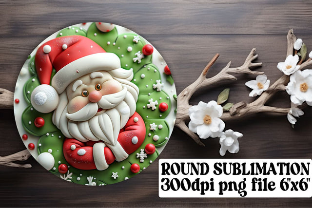 3D Santa Round Design Keychain PNG Christmas Holiday Sublimation afrosvg 