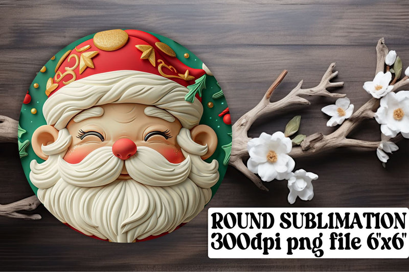 3D Santa Round Design Keychain PNG Festive Holiday Sublimation afrosvg 