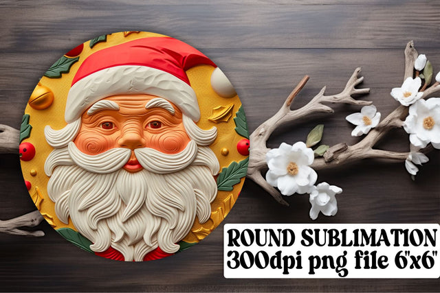 3D Santa Round Design Keychain PNG Winter Christmas Sublimation afrosvg 