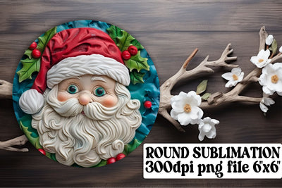 3D Santa Round Design Keychain PNG Winter Christmas Sublimation afrosvg 