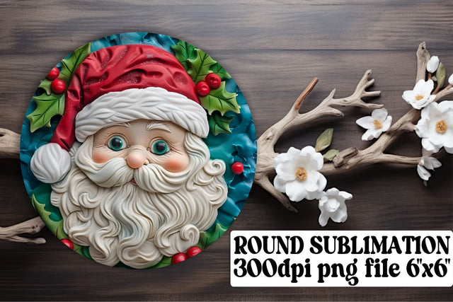 3D Santa Round Design Keychain PNG Winter Christmas Sublimation afrosvg 