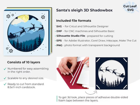 3D Santa svg - Shadow Box svg, Christmas svg, Layered svg, 3d svg, Santa svg 3D Paper CutLeafSvg 