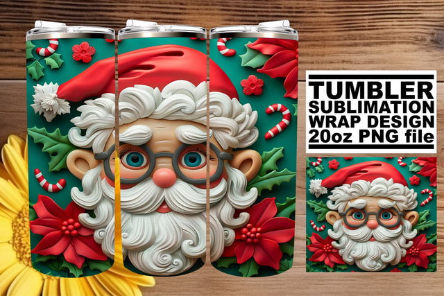 3D Santa Tumbler Wrap | 20oz Festive Christmas Design Sublimation afrosvg 