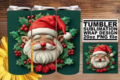 3D Santa Tumbler Wrap | 20oz Festive Holiday Design Sublimation afrosvg 