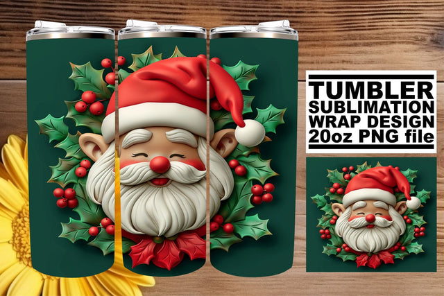 3D Santa Tumbler Wrap | 20oz Festive Holiday Design Sublimation afrosvg 