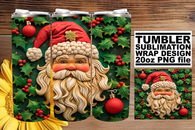 3D Santa Tumbler Wrap | 20oz Winter Christmas Design Sublimation afrosvg 