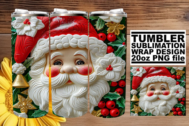 3D Santa Tumbler Wrap | 20oz Winter Christmas Design Sublimation afrosvg 
