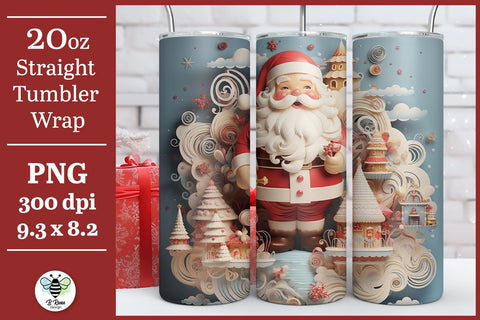 3D Santa Tumbler Wrap | Christmas Sublimation PNG Sublimation B Renee Design 