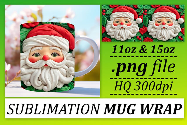 3D Santa Wrap for 11oz 15oz Tumblers Christmas Design Sublimation afrosvg 