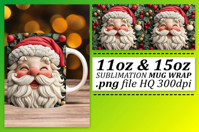 3D Santa Wrap for Tumblers 11oz 15oz Christmas Sublimation Sublimation afrosvg 
