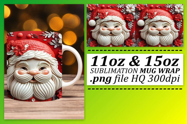 3D Santa Wrap for Tumblers 11oz 15oz Winter Design Sublimation afrosvg 