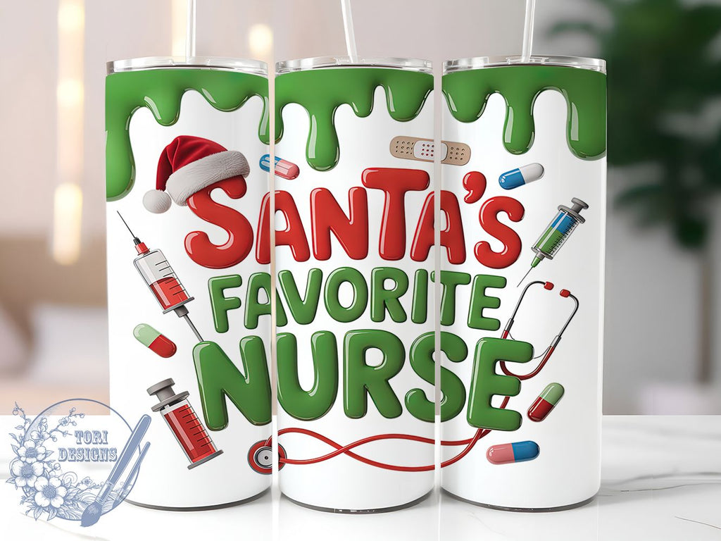 3D Santa’s Favorite Nurse Tumbler, Funny Christmas Sublimation Design ...