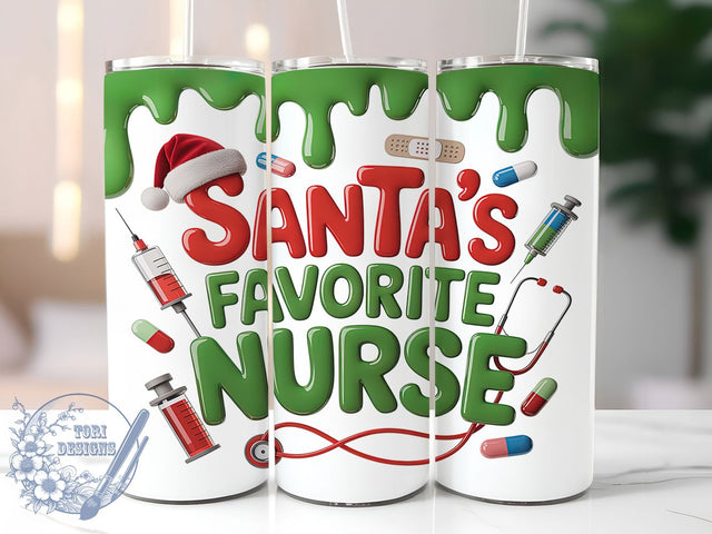 3D Santa’s Favorite Nurse Tumbler, Funny Christmas Sublimation Design, 3D Inflated Puff Art, 20oz Xmas Tumbler, Whimsical Holiday Mug, Stylish Nurse Cup, Bold Christmas Wrap Sublimation ToriDesigns 
