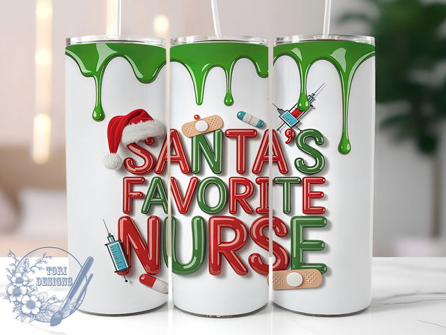 3D Santa’s Favorite Nurse Tumbler, Funny Christmas Sublimation Design, 3D Inflated Puff Art, 20oz Xmas Tumbler, Whimsical Holiday Mug, Stylish Nurse Cup, Bold Christmas Wrap Sublimation ToriDesigns 