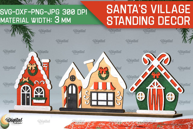 3D Santa's village Laser Cut . Xmas houses stand Decor SVG SVG Evgenyia Guschina 