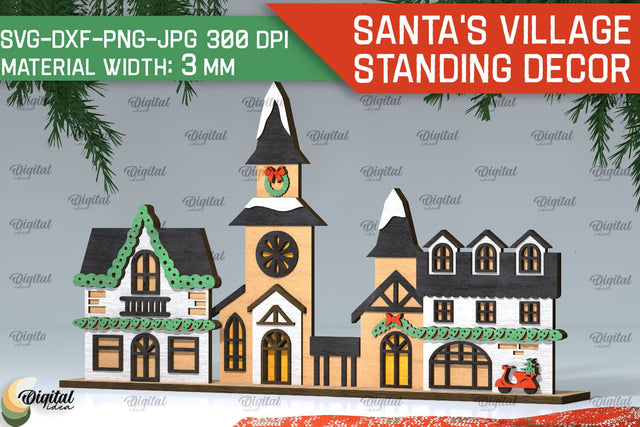 3D Santa's village Laser Cut . Xmas houses stand Decor SVG SVG Evgenyia Guschina 