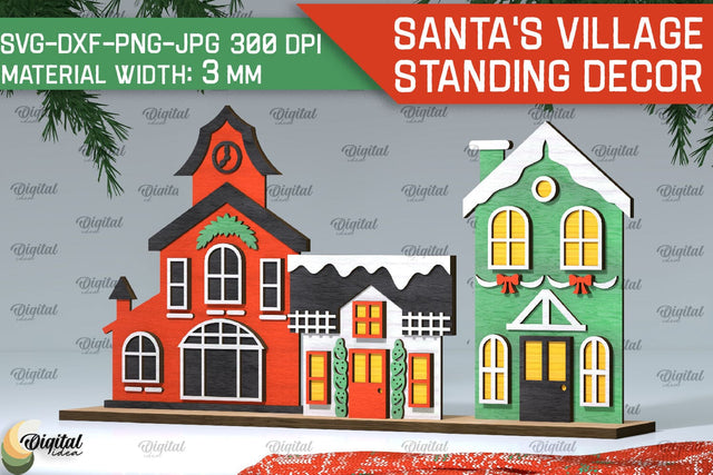 3D Santa's village Laser Cut . Xmas houses stand Decor SVG SVG Evgenyia Guschina 