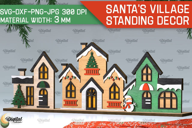 3D Santa's village Laser Cut . Xmas houses stand Decor SVG SVG Evgenyia Guschina 