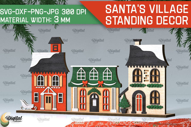 3D Santa's village Laser Cut . Xmas houses stand Decor SVG SVG Evgenyia Guschina 