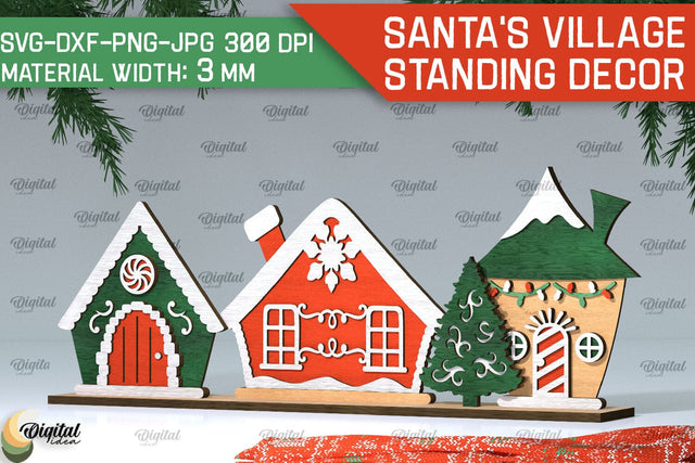 3D Santa's village Laser Cut . Xmas houses stand Decor SVG SVG Evgenyia Guschina 