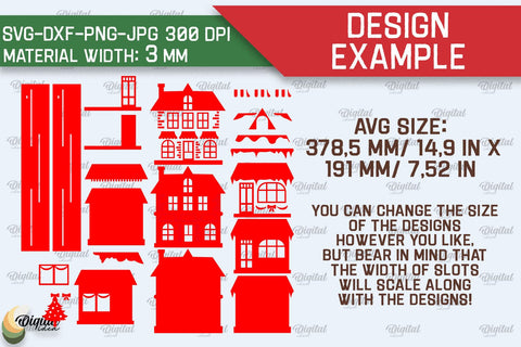 3D Santa's village Laser Cut . Xmas houses stand Decor SVG SVG Evgenyia Guschina 