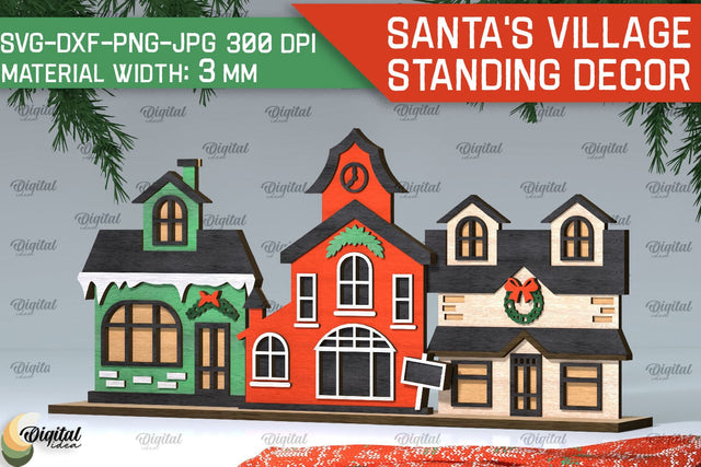 3D Santa's village Laser Cut . Xmas houses stand Decor SVG SVG Evgenyia Guschina 