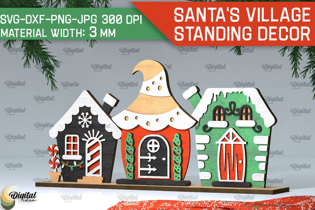 3D Santa's village Laser Cut . Xmas houses stand Decor SVG SVG Evgenyia Guschina 