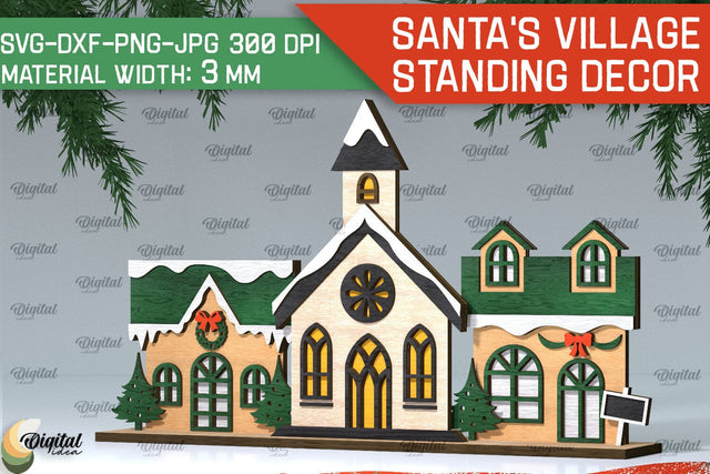 3D Santa's village Laser Cut . Xmas houses stand Decor SVG SVG Evgenyia Guschina 