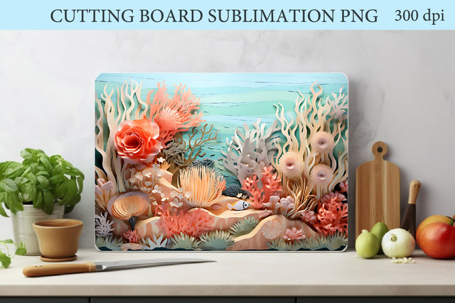 3D Sea Cutting Board PNG. Kitchen Cutting Board PNG Sublimation Olga Terlyanskaya 